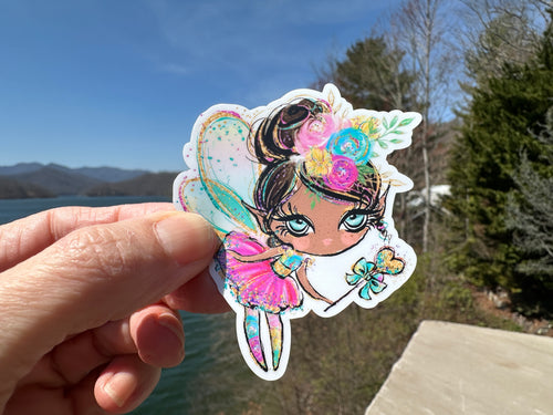 Sticker | 12J | Colorful Fairy | Waterproof Vinyl Sticker | White | Clear | Permanent | Removable | Window Cling | Glitter | Holographic