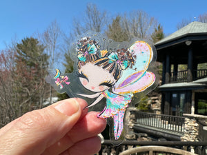 Sticker | 12B | Colorful Fairy | Waterproof Vinyl Sticker | White | Clear | Permanent | Removable | Window Cling | Glitter | Holographic