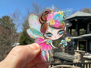 Sticker | 12A | Colorful Fairy | Waterproof Vinyl Sticker | White | Clear | Permanent | Removable | Window Cling | Glitter | Holographic