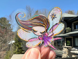 Sticker | 12C | Colorful Fairy | Waterproof Vinyl Sticker | White | Clear | Permanent | Removable | Window Cling | Glitter | Holographic