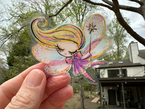 Sticker | 12F | Colorful Fairy | Waterproof Vinyl Sticker | White | Clear | Permanent | Removable | Window Cling | Glitter | Holographic