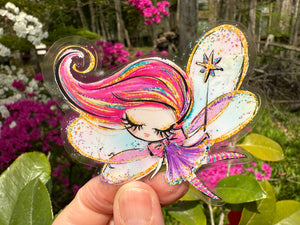 Sticker | 12I | Colorful Fairy | Waterproof Vinyl Sticker | White | Clear | Permanent | Removable | Window Cling | Glitter | Holographic