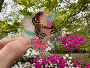 Sticker | 12J | Colorful Fairy | Waterproof Vinyl Sticker | White | Clear | Permanent | Removable | Window Cling | Glitter | Holographic