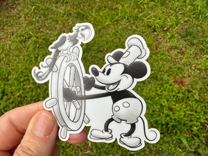 Sticker |  | Steamboat Willie | Waterproof Vinyl Sticker | White | Clear | Permanent | Removable | Window Cling | Glitter | Holographic