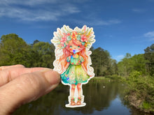 Load image into Gallery viewer, Sticker | Red Hair Fairy in Green Dress | Waterproof Vinyl Sticker | Permanent