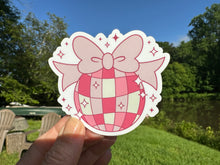 Load image into Gallery viewer, Sticker | C | Coquette Disco Ball | Waterproof Vinyl Sticker | White | Clear | Permanent | Removable | Window Cling | Glitter | Holographic