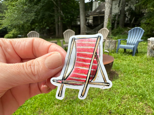 Sticker | 79D | Red Beach Chair | Waterproof Vinyl Sticker | White | Clear | Permanent | Removable | Window Cling | Glitter | Holographic