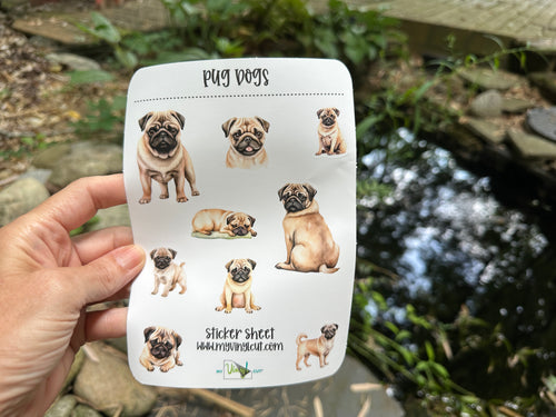 Sticker Sheet |  | Set of little planner stickers Pug Dogs 5 X 7 inch