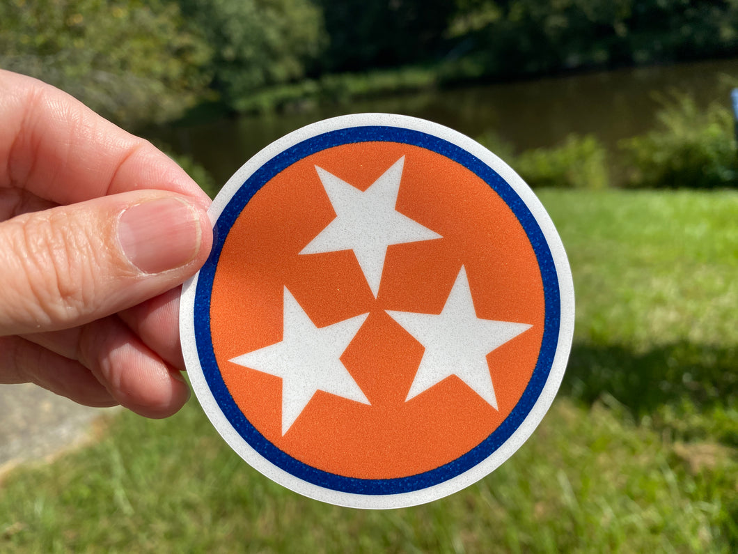 Sticker | 74O | Orange TN Flag Circle | Waterproof Vinyl Sticker | White | Permanent | Glitter