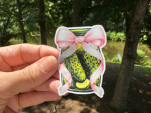 Load image into Gallery viewer, Sticker |  | Jar of Coquette Pickles | Waterproof Vinyl Sticker | White | Clear | Permanent | Removable | Window Cling | Glitter | Holographic