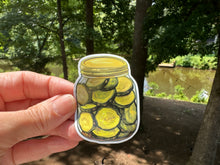 Load image into Gallery viewer, Sticker |  | Jar of Sliced Pickles | Waterproof Vinyl Sticker | White | Clear | Permanent | Removable | Window Cling | Glitter | Holographic