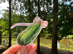 Sticker |  | Coquette Pickle | Waterproof Vinyl Sticker | White | Clear | Permanent | Removable | Window Cling | Glitter | Holographic