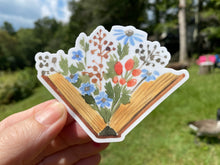 Load image into Gallery viewer, Sticker | 74M | Books with Flowers | Waterproof Vinyl Sticker | White | Clear | Permanent | Removable | Window Cling | Glitter | Holographic
