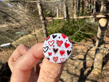 Load image into Gallery viewer, Pin Back Button Red and Black Hearts
