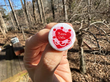 Load image into Gallery viewer, Pin Back Button Sorority Red and Pink Coquette Cake Valentines Day