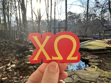 Load image into Gallery viewer, Sticker | Chi-O | Chi Omega Greek Letters | Waterproof Vinyl Sticker | White | Clear | Permanent | Removable | Window Cling | Glitter | Holographic