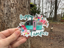 Load image into Gallery viewer, Sticker | 17C | Happy Camper | Waterproof Vinyl Sticker | White | Clear | Permanent | Removable | Window Cling | Glitter | Holographic