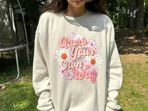 Hanes Perfect Sweats 80/20 Crewneck Sweatshirt with Flower Child Design applied using DTF size L