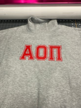 Load image into Gallery viewer, Mock Neck Sorority Greek Letters Oversized Heather Gray Sweatshirt Alpha Omicron Pi