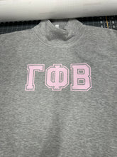 Load image into Gallery viewer, Mock Neck Sorority Greek Letters Oversized Heather Gray Sweatshirt Gamma Phi Beta