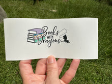 Load image into Gallery viewer, Sticker | 74A | Books with Dragons | Waterproof Vinyl Sticker | White | Clear | Permanent | Removable | Window Cling | Glitter | Holographic