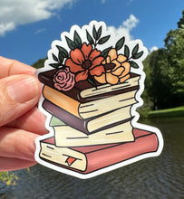 Load image into Gallery viewer, Sticker | 74G | Book Stack | Waterproof Vinyl Sticker | White | Clear | Permanent | Removable | Window Cling | Glitter | Holographic