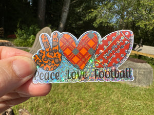 Sticker | 59D | Peace Love Football | Waterproof Vinyl Sticker | Permanent | Metallic Glitter