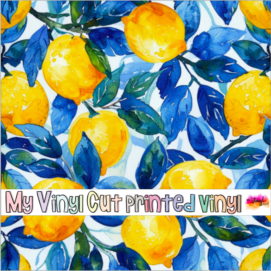 Printed Vinyl & HTV Blue and Lemons I Patterns 12 x 12 inch sheet