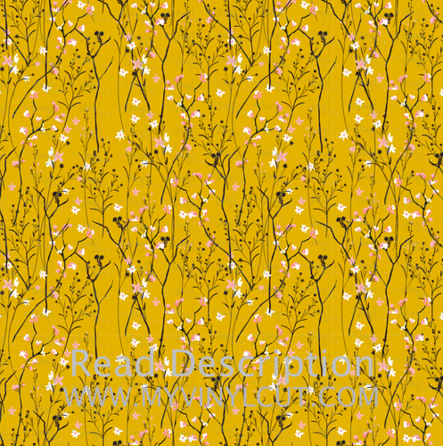 Printed Adhesive Vinyl Yellow Background Botanicals Pattern 12 x 12 sheet
