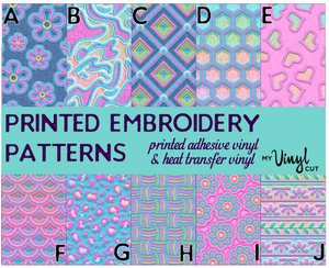 Printed Vinyl & HTV Embroidery Patterns 12 x 12 inch sheet