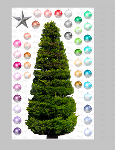 Sticker Sheet Christmas Tree and Set of Bulbs Removable Wall Vinyl