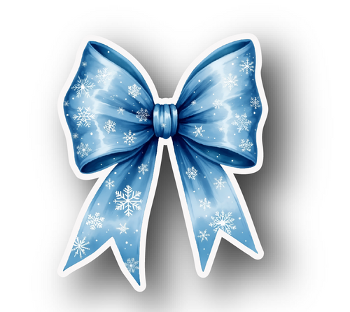 Sticker |  | Blue Snowflake Bow | Waterproof Vinyl Sticker | White | Clear | Permanent | Removable | Window Cling | Glitter | Holographic