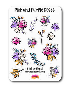 Sticker Sheet | Pink and Purple Flowers | Set of little planner stickers 5 X 7