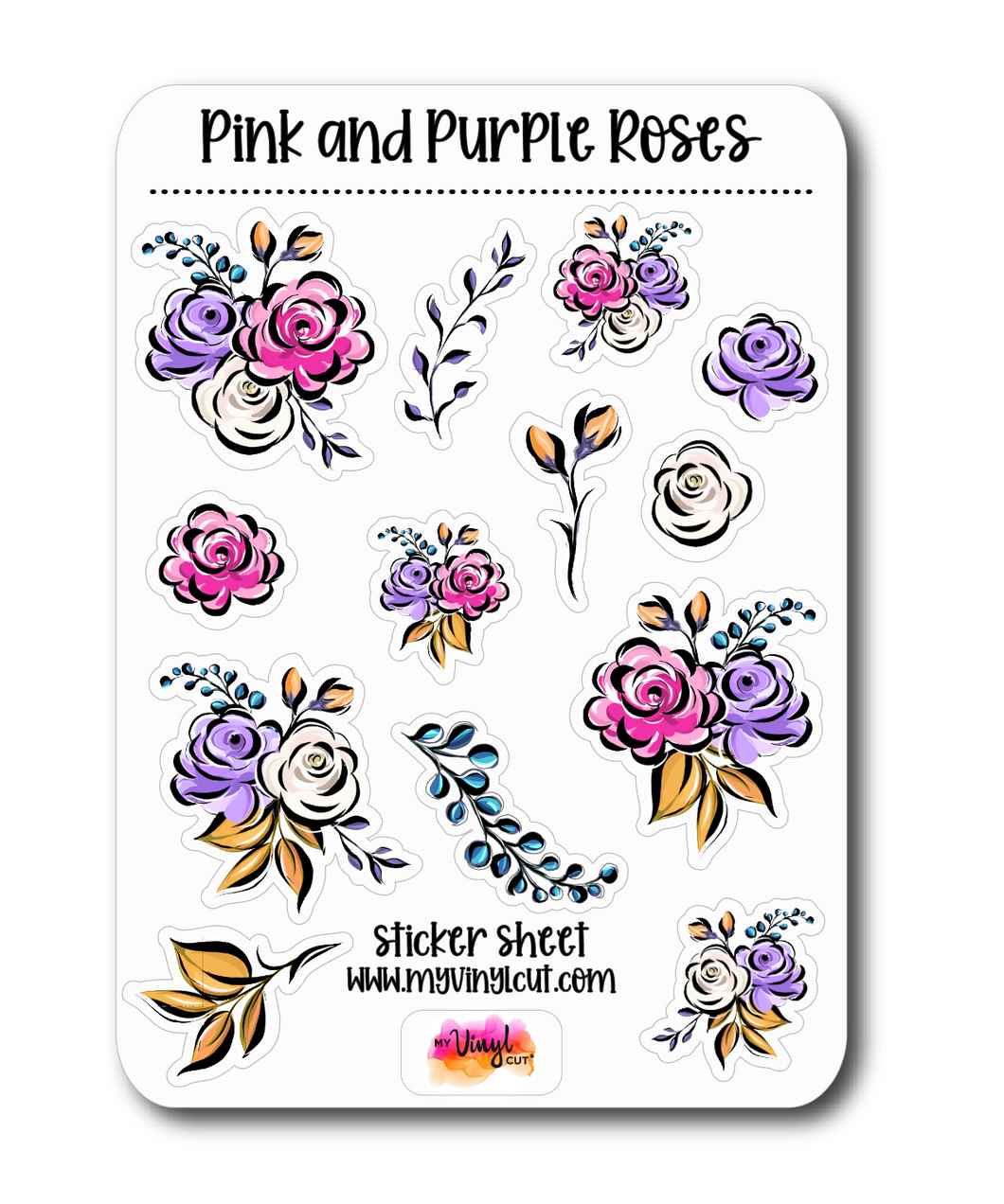 Sticker Sheet | Pink and Purple Flowers | Set of little planner stickers 5 X 7