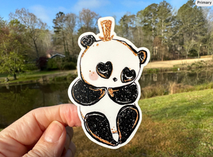 Sticker | 69J | Panda with Crown | Waterproof Vinyl Sticker | White | Clear | Permanent | Removable | Window Cling | Glitter | Holographic