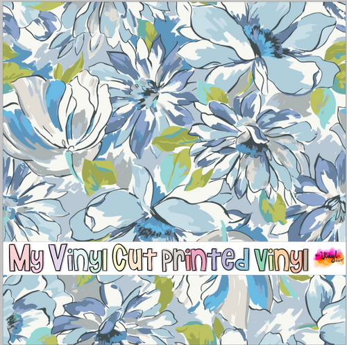 Printed Vinyl & HTV Blue Flowers Patterns 12 x 12 inch sheet