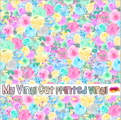 Printed Vinyl HTV & Waterslide Pastel Flowers Patterns 12 x 12 inch sheet