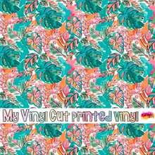 Load image into Gallery viewer, Printed Vinyl HTV &amp; Waterslide Coral and Green Floral Pattern 12 x 12 inch sheet