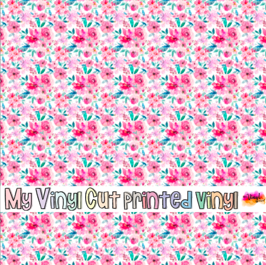 Printed Vinyl HTV & Waterslide Pink and Blue Flowers Pattern 12 x 12 inch sheet