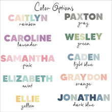Load image into Gallery viewer, Custom Name Sticker in Pastel Multi Colored Font One name up to 4 inches wide