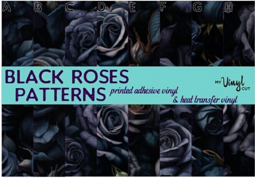 Printed Vinyl & Waterslide Black Roses Flowers Patterns 12 x 12 inch sheet