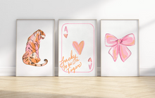 Load image into Gallery viewer, Poster | Set of 3 | 16 x 20 | inches | Pink and Orange | Pink Coquette Bow | Lucky Tiger Wall/Dorm Decor