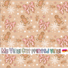 Load image into Gallery viewer, Printed Vinyl HTV &amp; Waterslide Gingerbread and Bows Patterns 12 x 12 inch sheet