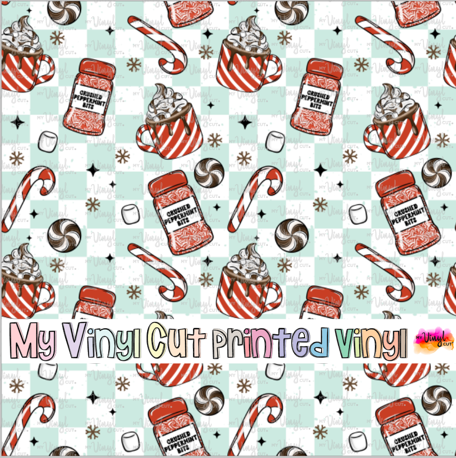 Printed Vinyl HTV & Waterslide Peppermint Patterns 12 x 12 inch sheet