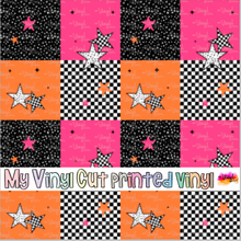 Load image into Gallery viewer, Printed Vinyl HTV &amp; Waterslide Checkerboard Stars Patterns 12 x 12 inch sheet