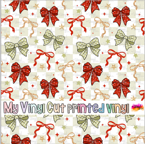 Printed Vinyl HTV & Waterslide Christmas Bows Patterns 12 x 12 inch sheet