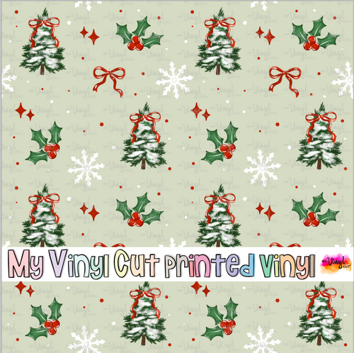 Printed Vinyl HTV & Waterslide Holly Trees Bows Christmas Patterns 12 x 12 inch sheet