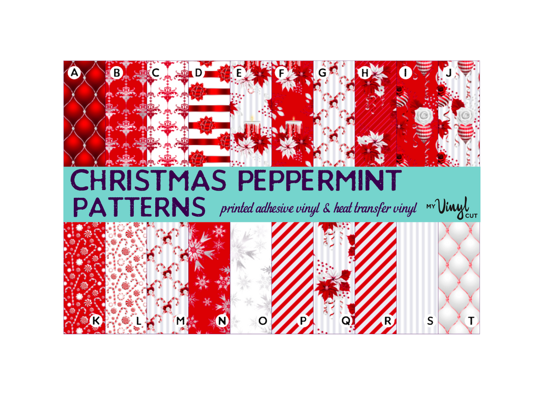 Printed Vinyl, HTV & Waterslide Christmas Peppermint Patterns 12 x 12 inch sheet