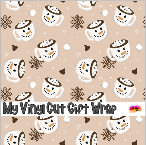 Christmas Gift Wrap Printed Wrapping Paper Snowman Mug Tan