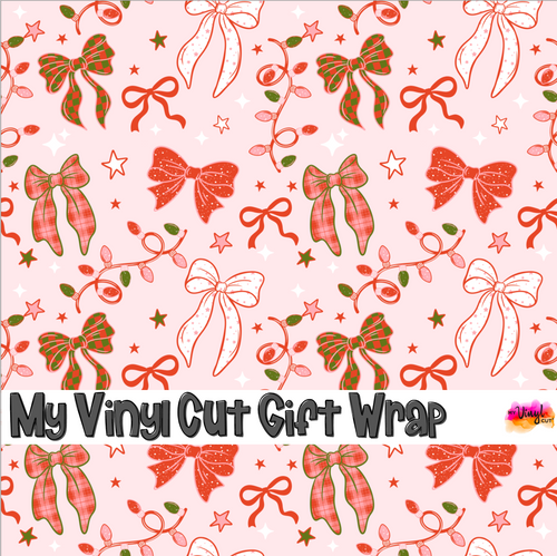 Christmas Gift Wrap Printed Wrapping Paper Red and Pink Bows